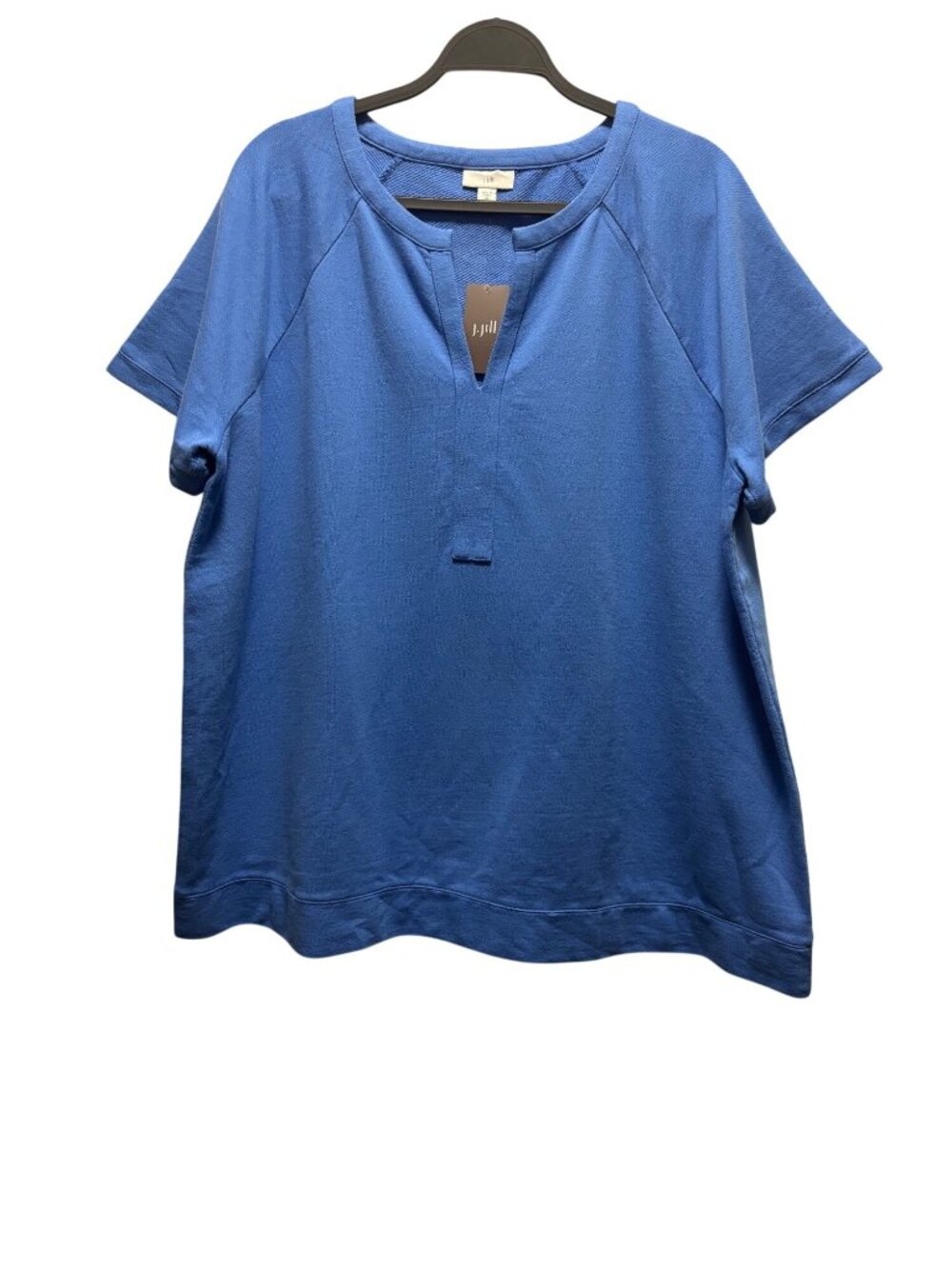 J.Jill Blue Ginger Womens Cotton Split Neck Short Sleeve Sweatshirt Size XLT